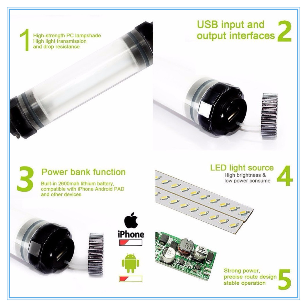 Led-lamp met batterij oplaadbaar LT-15 LED TUBE Led-lamp met batterij oplaadbaar LT15 met ingebouwde powerbankl