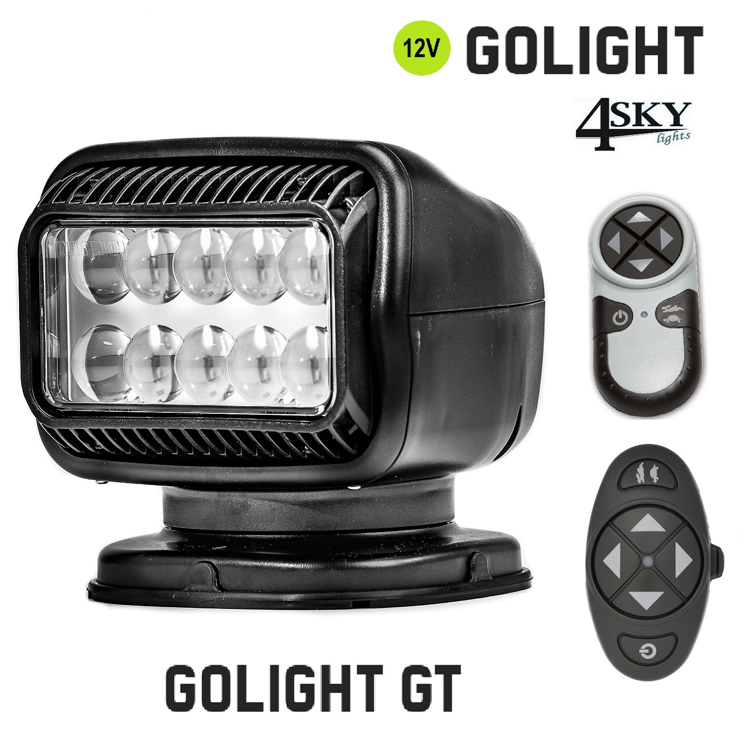 Golight LED zoeklicht GT 12V vaste montage 12V in kleur WIT ZWART dubbele bediening 20054GT