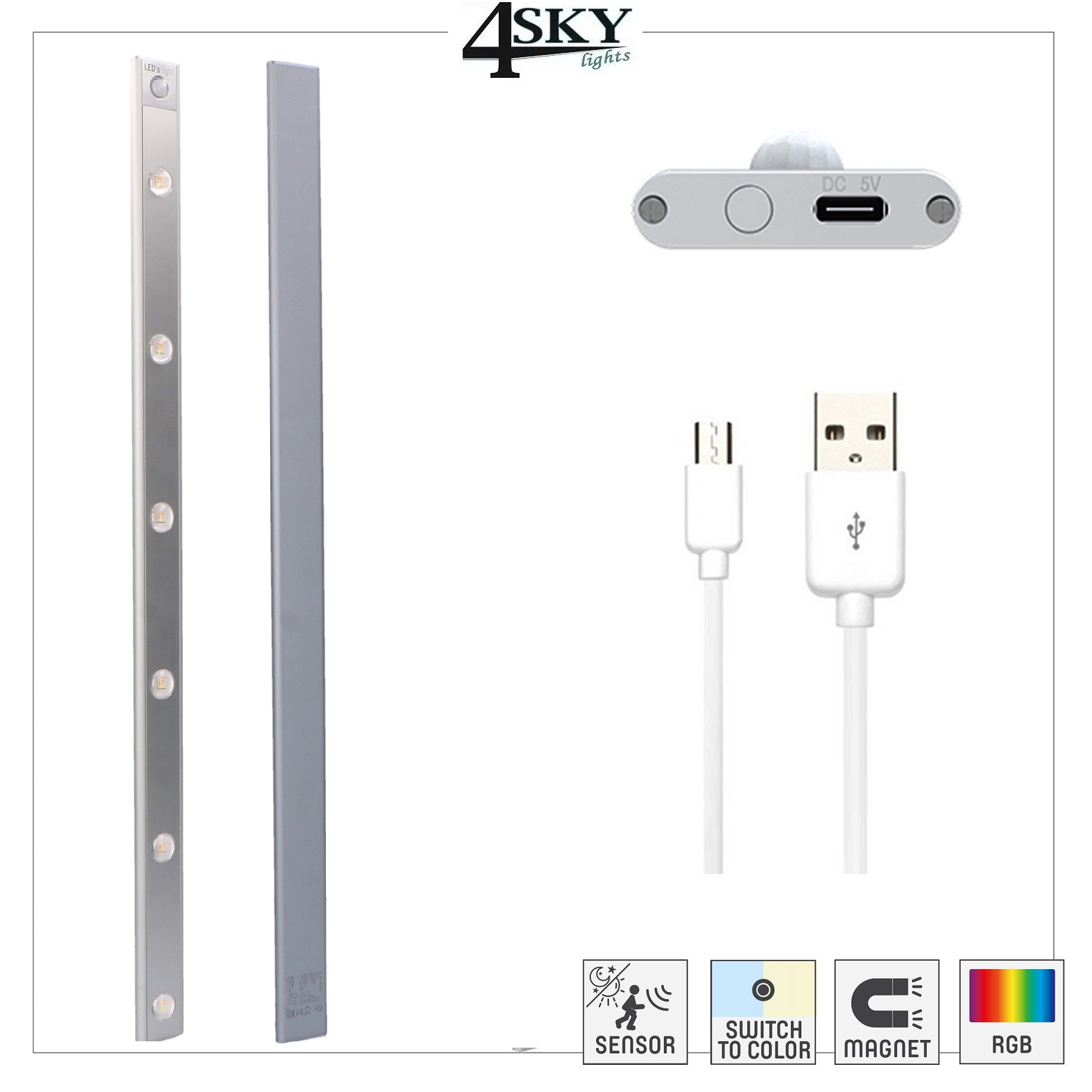 Oplaadbare 69cm RGB led strip met magneetfunctie en PIR bewegingssensor Oplaadbare 69cm RGB led strip met magneetfunctie en PIR bewegingssensor