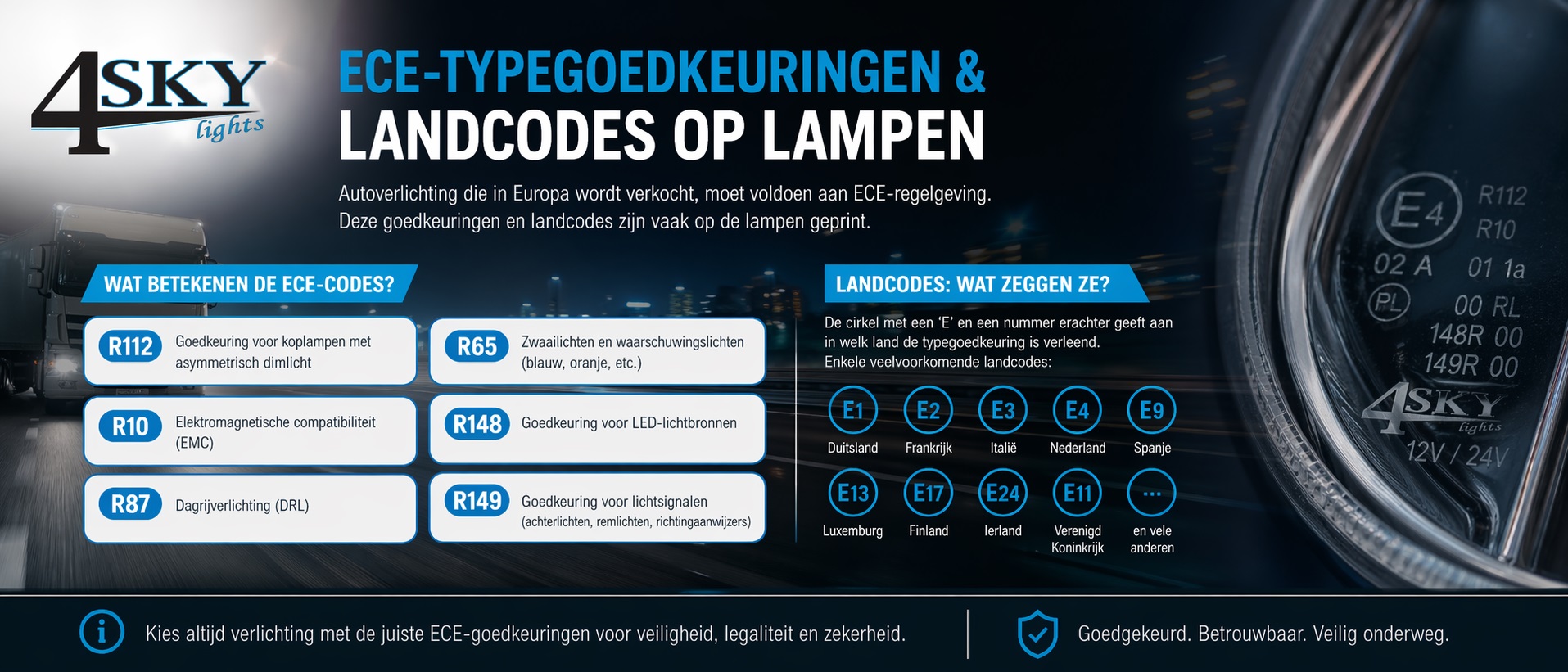 ECE-R10, R112, R87, R23 ECE R148 en ECE R149 typegoedkeuring